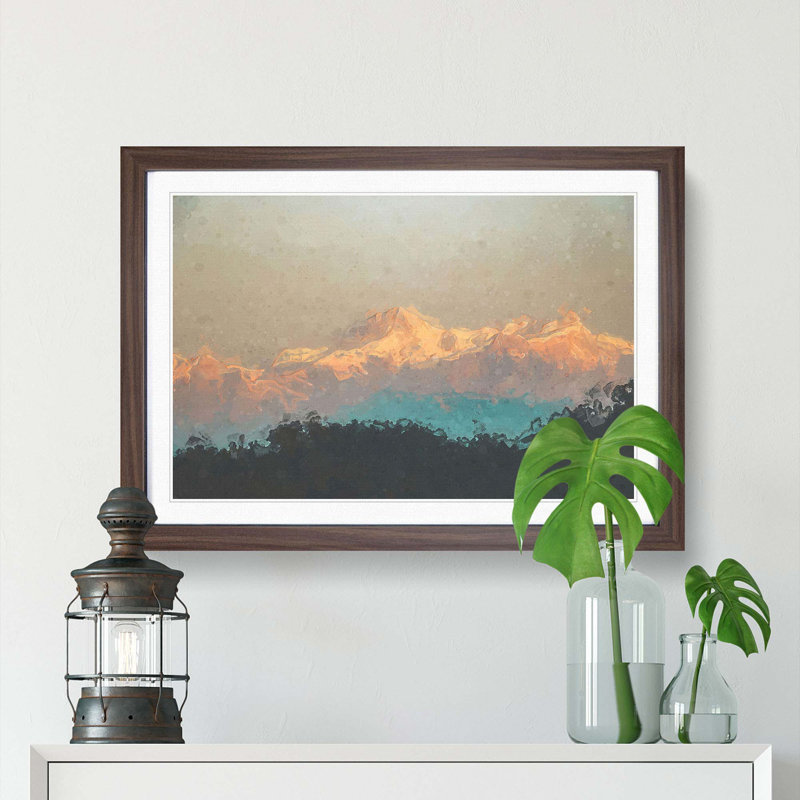 Mountains in Pokhara Nepal in Abstract - Framed Print, 62cm H x 87cm W x 2cm D, Walnut Framed