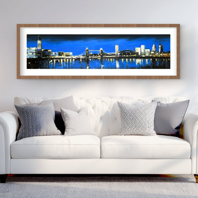 Blue skyline of London - Bridge Modern framed matted print