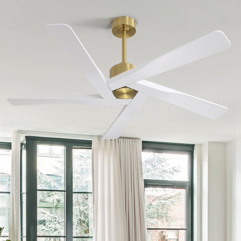 Ventilateur de plafond en plastique ABS 64 pales 64 pouces avec moteur à courant continu réversible 6 vitesses, blanc et or