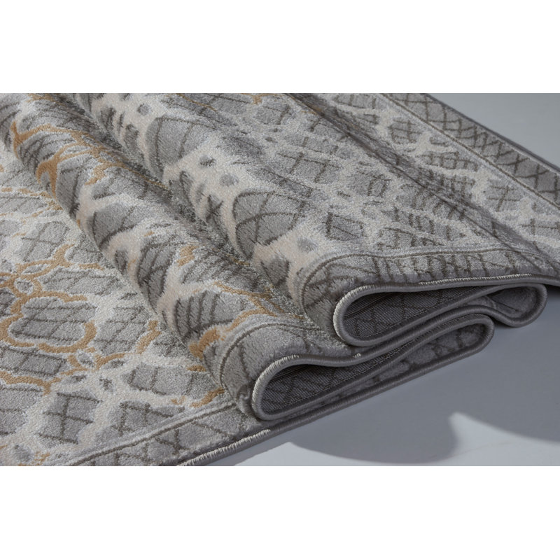 Tapis gris à motif géométrique Ahaziah, Rectangle 2 pi 7 po x 4 pi 11 po