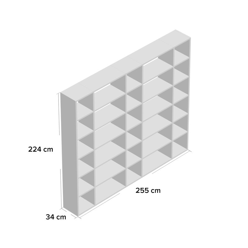 Crowl 224cm H x 255cm W Geometric Bookcase, Melamine Grey