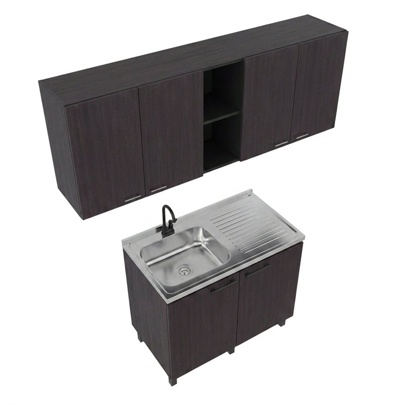 Ensemble de meubles utilitaires Haven 39,3 po (100 cm) de largeur, en bois fabriqué, comprenant un meuble haut et un meuble bas avec rangement – ​​Wengé