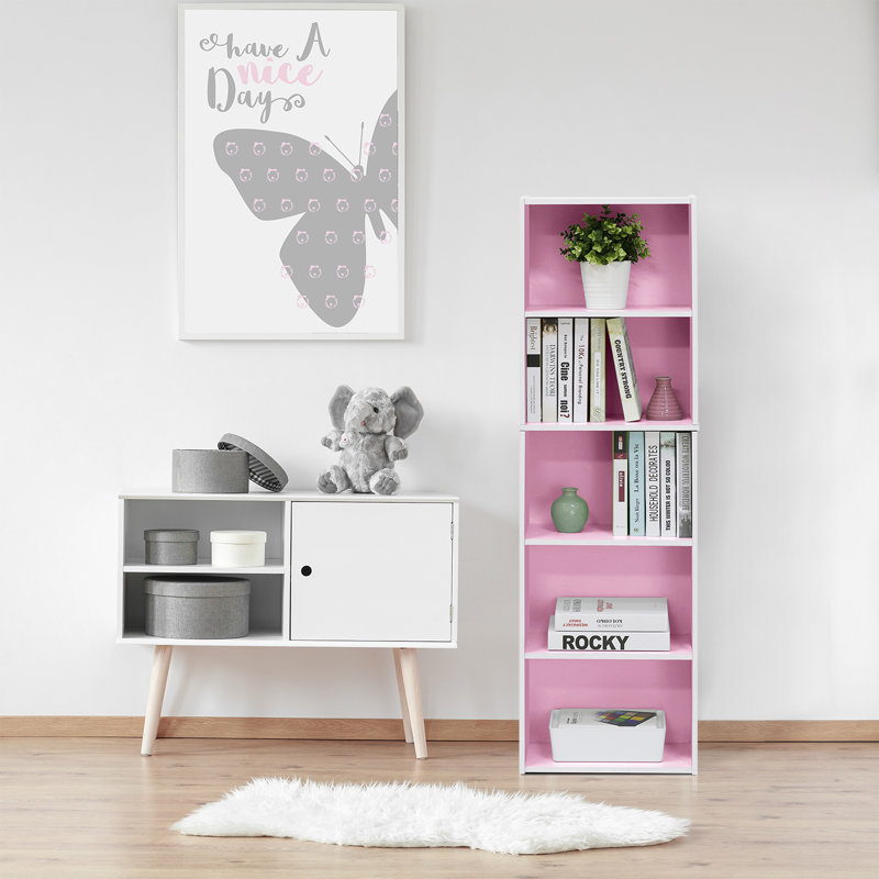 Aliesha Open Shelf Bookcase, Pink/White, 132.1cm H x 40.1cm W x 23.9cm D