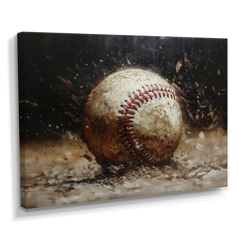 Baseball gros plan Home Run - décoration murale baseball sport, H 16 po x l 32 po x P 1 po, Toile tendue