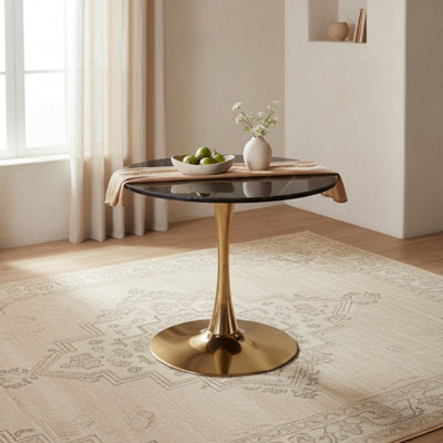 Table de salle à manger ronde 31,53 ", plateau en céramique, base piédestal, salle à manger contemporaine