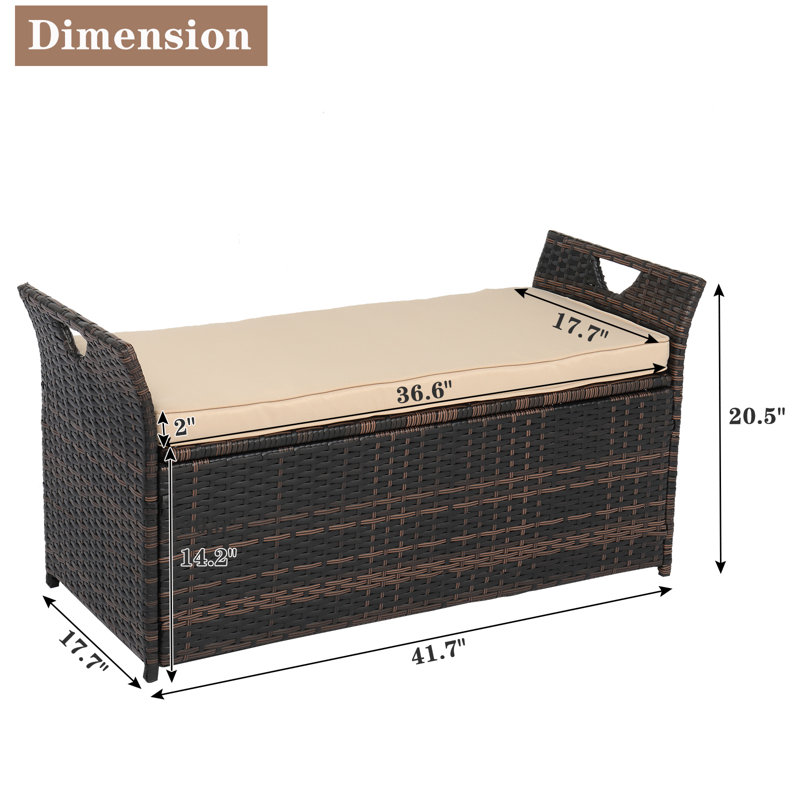 Winado 41.7'' W 33 Gallons Water Resistant Wicker Storage Bench, Brown/Beige