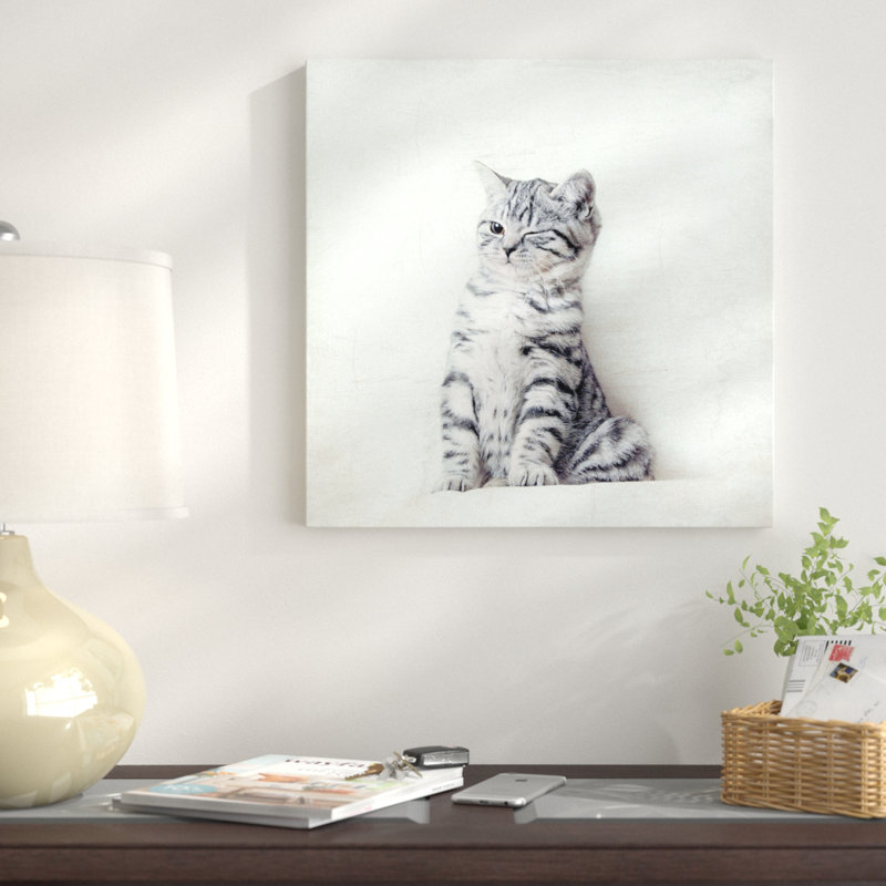 Art sur toile clin d’œil chat, H 12 po x l 12 po x P 1,5 po, Non mat, Toile tendue