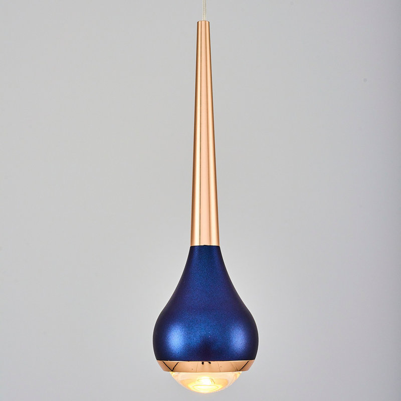 Élégant lustre bleu, structure en métal avec capuchon en verre opale, 4,7 po de diamètre x 47,2 po de hauteur | 1 x douille DEL 5 W, 3000 K / 500 Lm | Assemblé et prêt à installer, parfait pour les salles à manger et les espaces de vie modernes