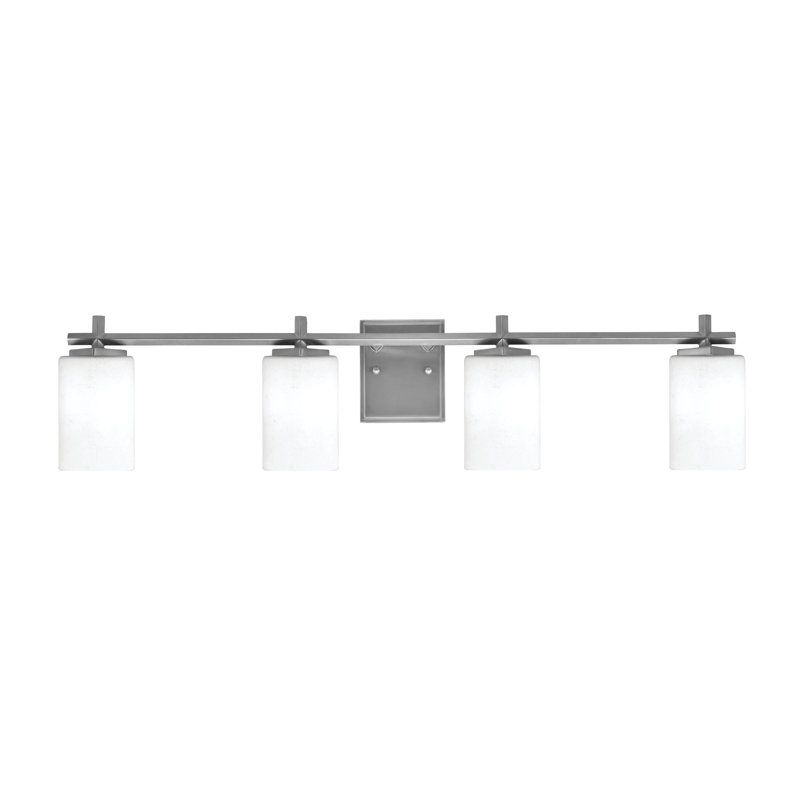 Barre d'éclairage de salle de bain 3 lumières Mariko avec verre mousseline 4 po, H 8,5 po x l 35,25 po x P 6,25 po, Graphite