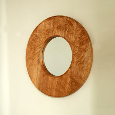 24'' Ring Mirror, Wall-Mounted Vintage Circle Solid Rosewood Decorative Mirror, Round Mirror, Suitable For Bathroom, Bedroom, Living Room, Entryway, Etc.