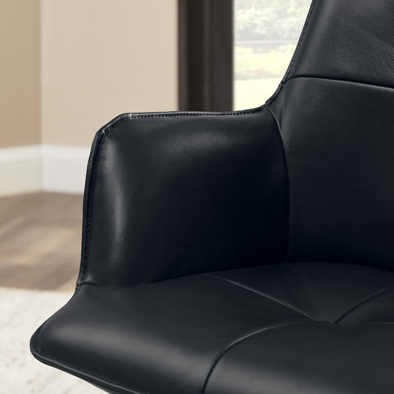 Genuine Leather Swivel Home Office Desk Chair, Black
