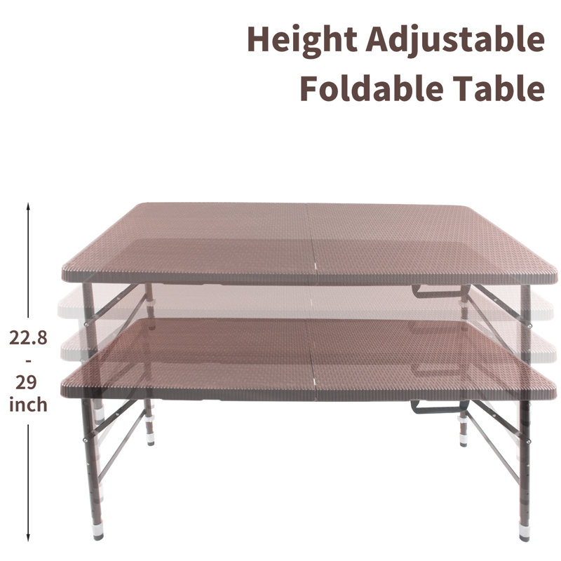 Table pliante portative de 4 pi pour l'extérieur et l'intérieur, brun avec prise fixe, surface lisse et imperméable, purificateur facile pour l'intérieur et l'extérieur