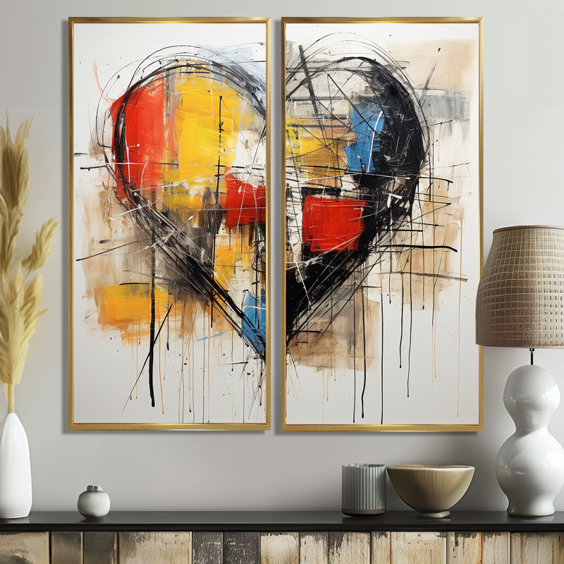Pop Art - Collages abstraits, grands collages, art mural, grand, 2 pièces, 40" H x 40" W, Impression encadrée flottante, Gold