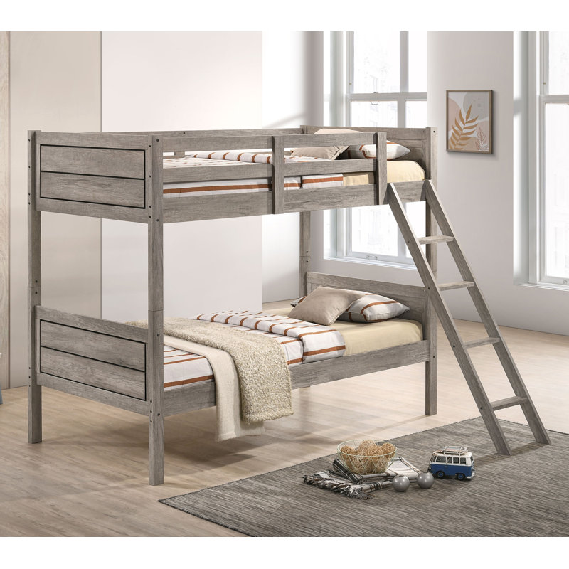 Dorcas Wood Twin Over Twin Bunk Bed Weathered Taupe, Twin Over Twin