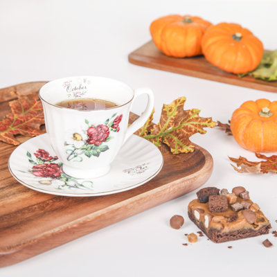 Flowers of the Month Bone China Teacup with Saucer