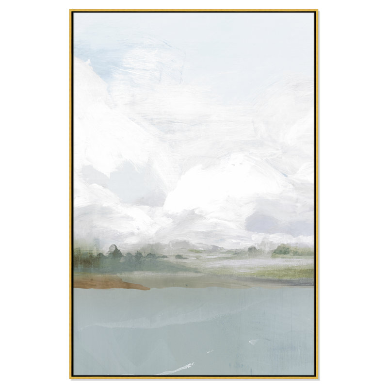 All Shore Watercolor Canvas Painting Print with Wood Floater Frame , 61.5" H x 41.5" W, Gold