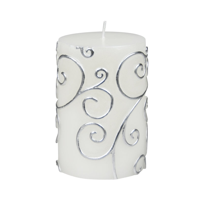 Bougie cylindrique sans parfum à volute, H 4 po x D 3 po, Blanc, 1 bougie
