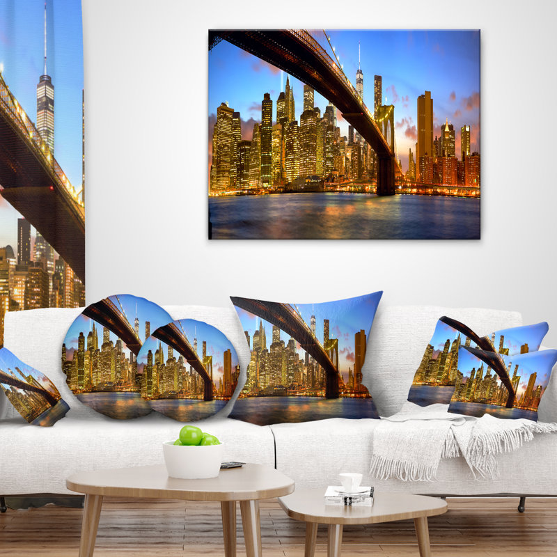 Oreiller avec coussin de cityscape skyscrapers manhattan, Rectangle 12" x 20"