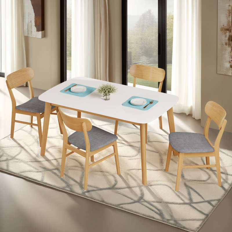 Ensemble de salle à manger moderne 59 "avec plateau rectangulaire en chêne blanc et 4 chaises de salle à manger rembourrées