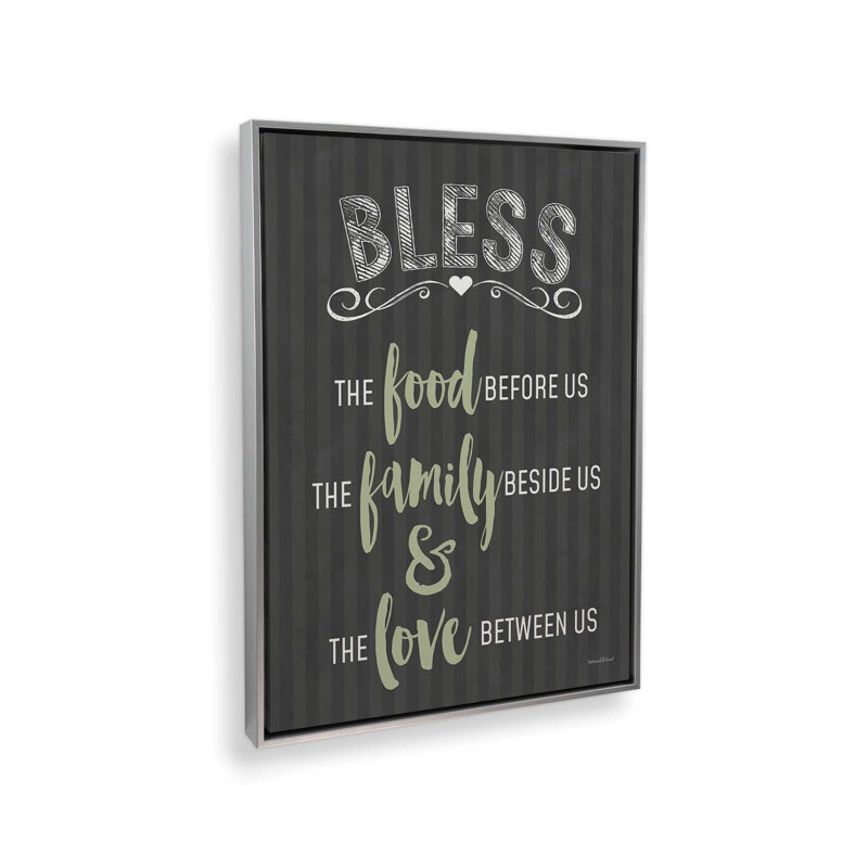 «Bless this Family» par lettrage et reproduction d'art, L 30 x H 40, Argent, Toile avec cadre