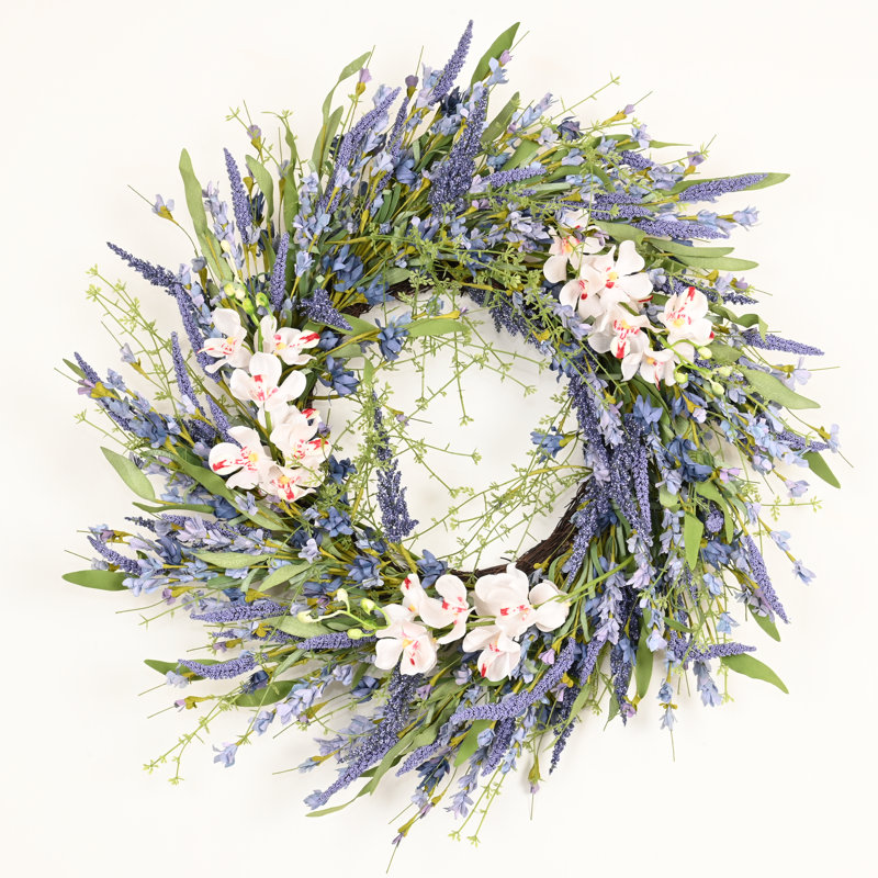 Couronne de fleurs artificielles 22 "en grappe de baies en grappe, Vert/blanc