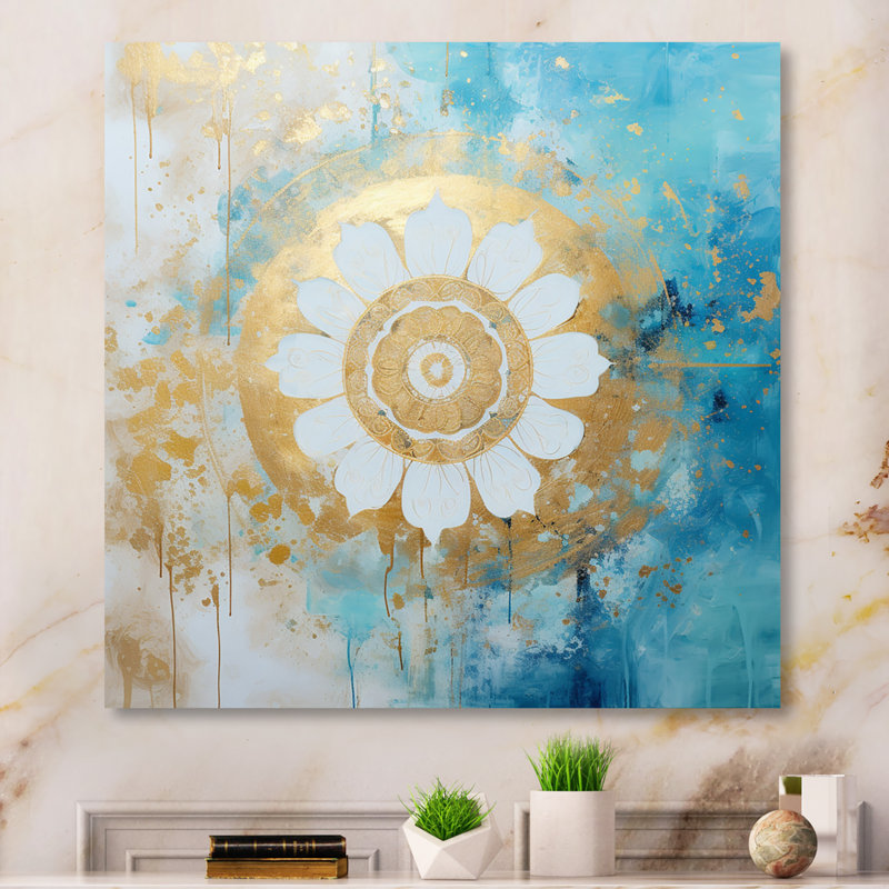 Divine mandala délicat or doux turquoise I sur toile, H 24 po x l 24 po x P 1 po, Toile tendue