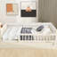 Lit plateforme beige avec garde-corps et coussin confortable - Structure pleine grandeur en bois massif