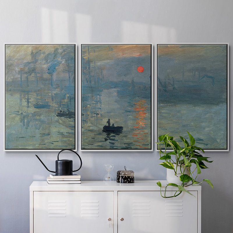 Sunrise par Monet - 3 pièces avec cadre flottant, Blanc, H 40 po x l 78 po x P 2 po