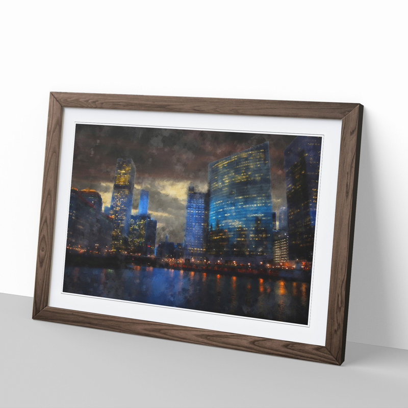 Downtown Chicago Skyline - Picture Frame Painting, Walnut Framed, 48cm H x 65cm W x 2cm D