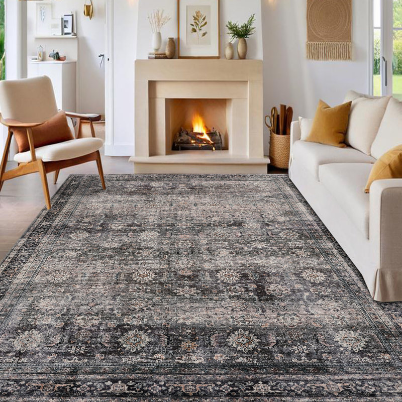 Machine Washable Rug with Rubber Backing for Living Room Oriental Non-Slip Bedroom Rug Floral Faux Wool Runner Rugs for Hallway Kitchen Entryway Laundry
