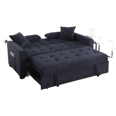 Oli Convertible Sleeper Loveseat, USB, 4 Throw Pillows, Gray Woven Fabric