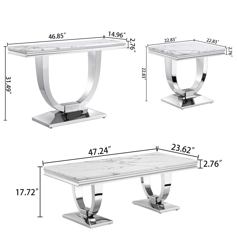 Ensemble de 3 tables de salon (ensemble de 3), Argent argent