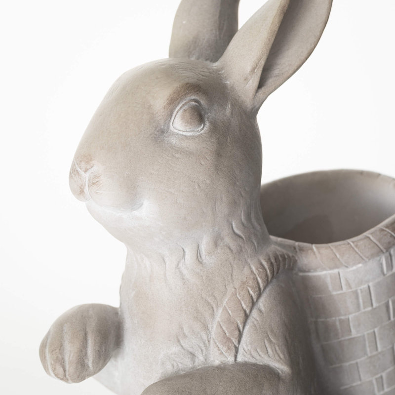 Standing Bunny With Basket Planter 16"H; Gray