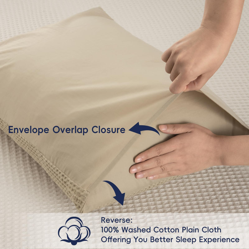 PHF 100% Cotton Waffle Pillow Shams, 2 Pack Soft Skin-Friendly and Breathable Pillowcases for Bed, 20x36", Khaki