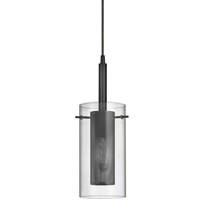 Luminaire suspendu incandescent 1 lumière avec verre transparent Aquilla, Noir mat