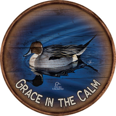 Panneau en bois rond de 53 cm (21 pouces) représentant une eau bleue calme, symbole de grâce dans le calme.