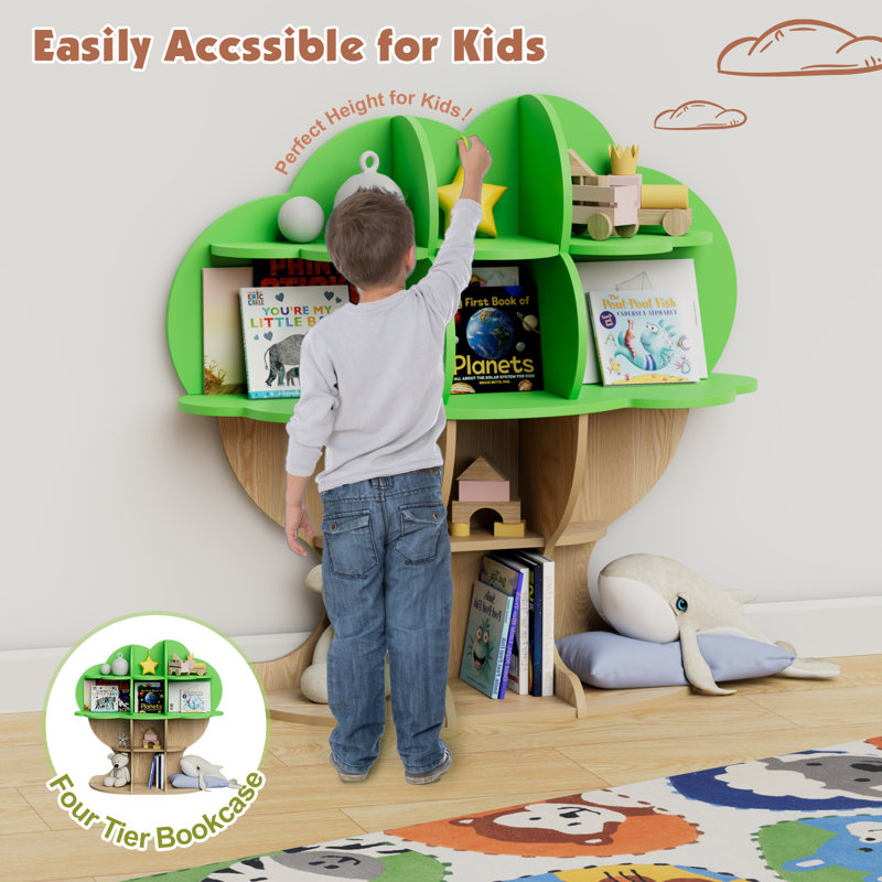 96.5cm H x 96.5cm W Bookcase, Green/Beige