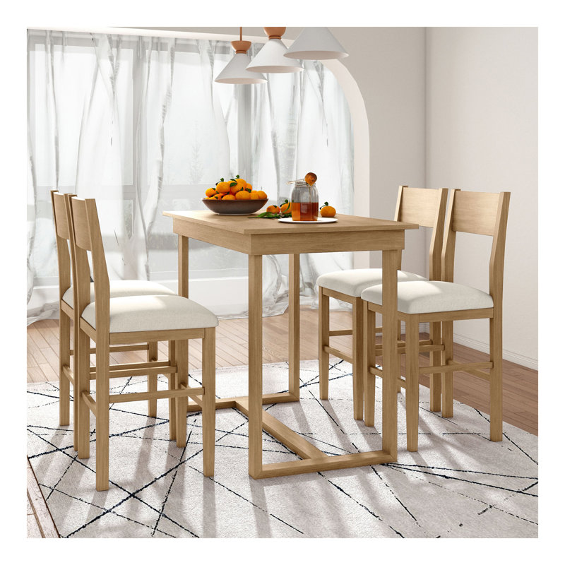 Ensemble de table de salle à manger à hauteur de comptoir 5 pièces Farmhouse avec 1 table rectangulaire et 4 chaises pour petits espaces