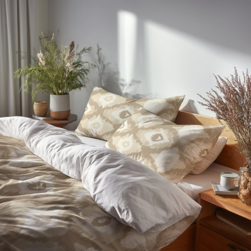 Ensemble de literie moderne 3 pièces - Housse de couette et coussin décoratif beige neutre