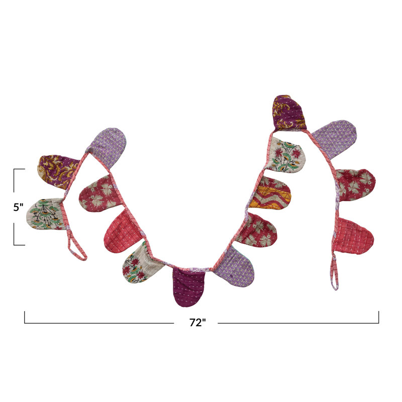 Vintage Cotton Kantha Quilt Pennant Garland, Multicolor