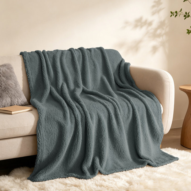 Jeté ultra doux en sherpa pour canapé, Gris foncé