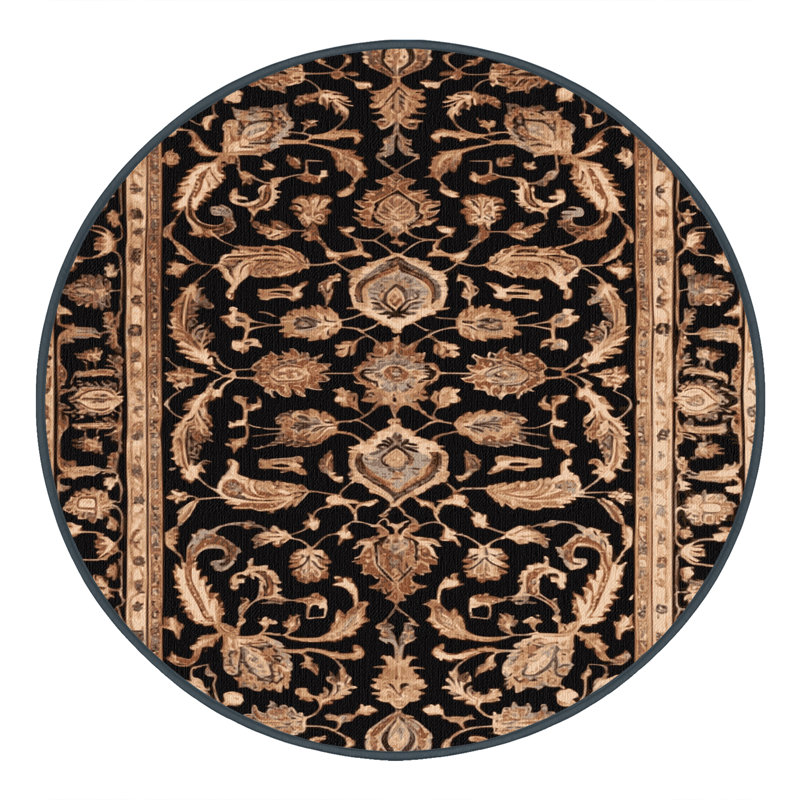 Machine Washable Persian Brown Area Rug, Round 4'