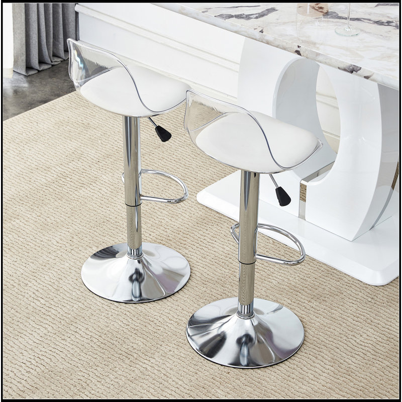 Modern Minimalist Bar Chairs And Bar Stools. Can Rotate 360 ° And Adjust Lifting. PET Backrest And PU Seats. Set Of 2. Suitable For Bars, Restaurants