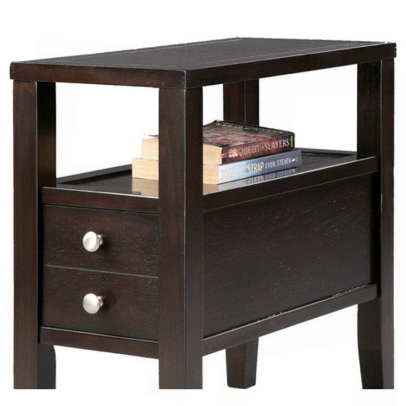 Table d'appoint / table de bout 24 po en bois, 2 tiroirs, design traditionnel