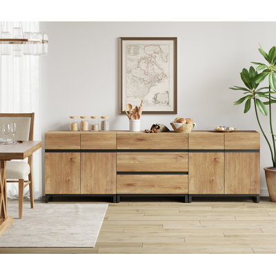 Modern Storage Cabinet, 3-In-1 Sideboard With Adjustable Shelves And 3 Drawers, Coffee Bar Cabinet For Living Or Dining Room, Brown
