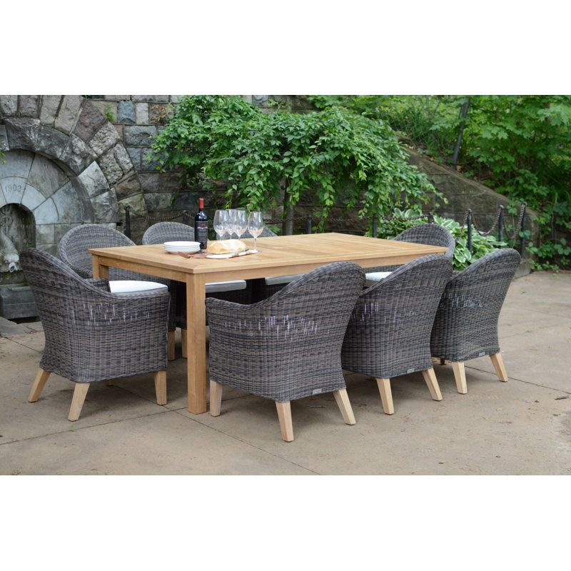 Vienna Wicker Outdoor Dining Armchair, Brown, Canvas Navy Sunbrella® Canvas