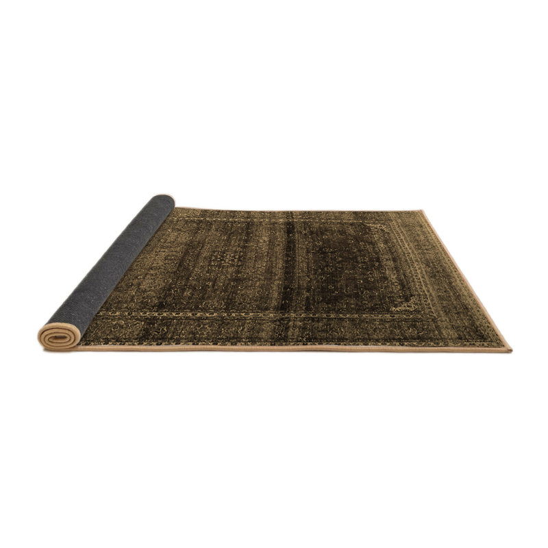 Tapis oriental en laine / polyester Hadewig en laine / polyester brun / vert / noir, Carré 4 pi