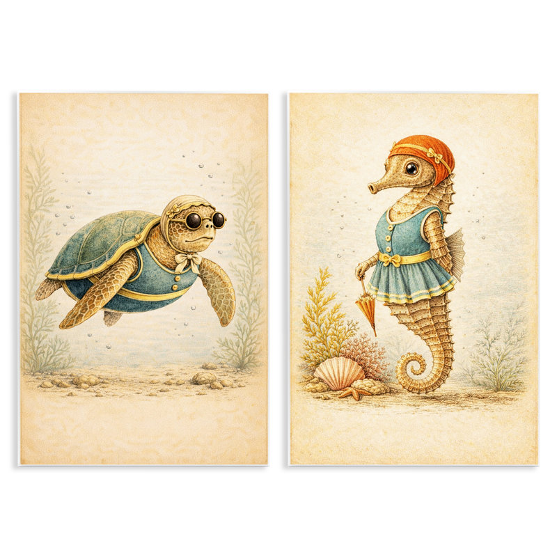 Ensemble de plaques murales rétro pour animaux de bain 2 pièces, design par Grotto Studios, 19 x 13