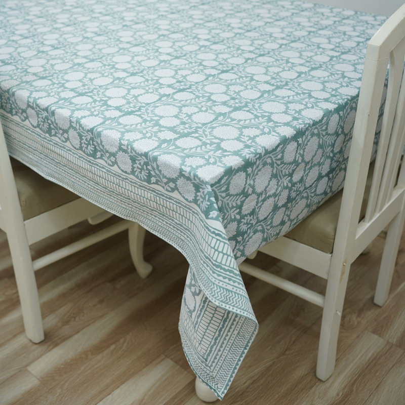 Decorative Cotton Table Cover with Block Print for Dinnig- Rajat, 160" L x 72" D