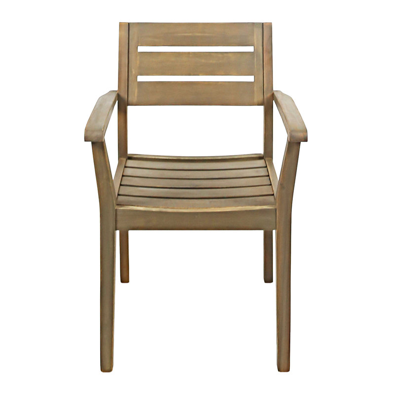 Ensemble de 2 chaises de salle à manger, fauteuil de patio en bois d'acacia, pour cour, bord de piscine, jardin, gris